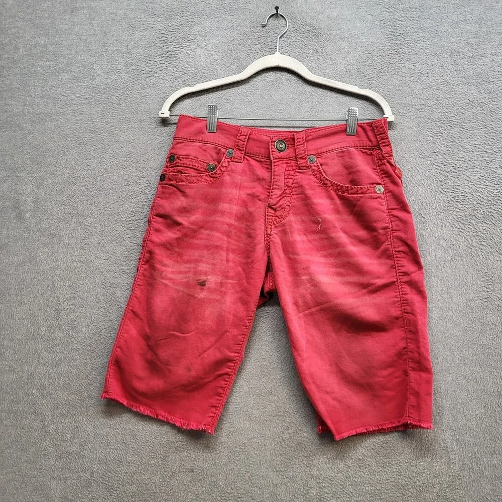 True Religion Men Denim Shorts 29 Red Geno Relaxed Slim 13